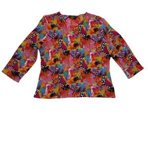 UBU Artsy Art To Wear Abstract Rainbow Lightweight 3/4 Sleeve Top Women's SZ XL